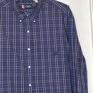 Chaps Navy and White Plaid Casual Shirt
